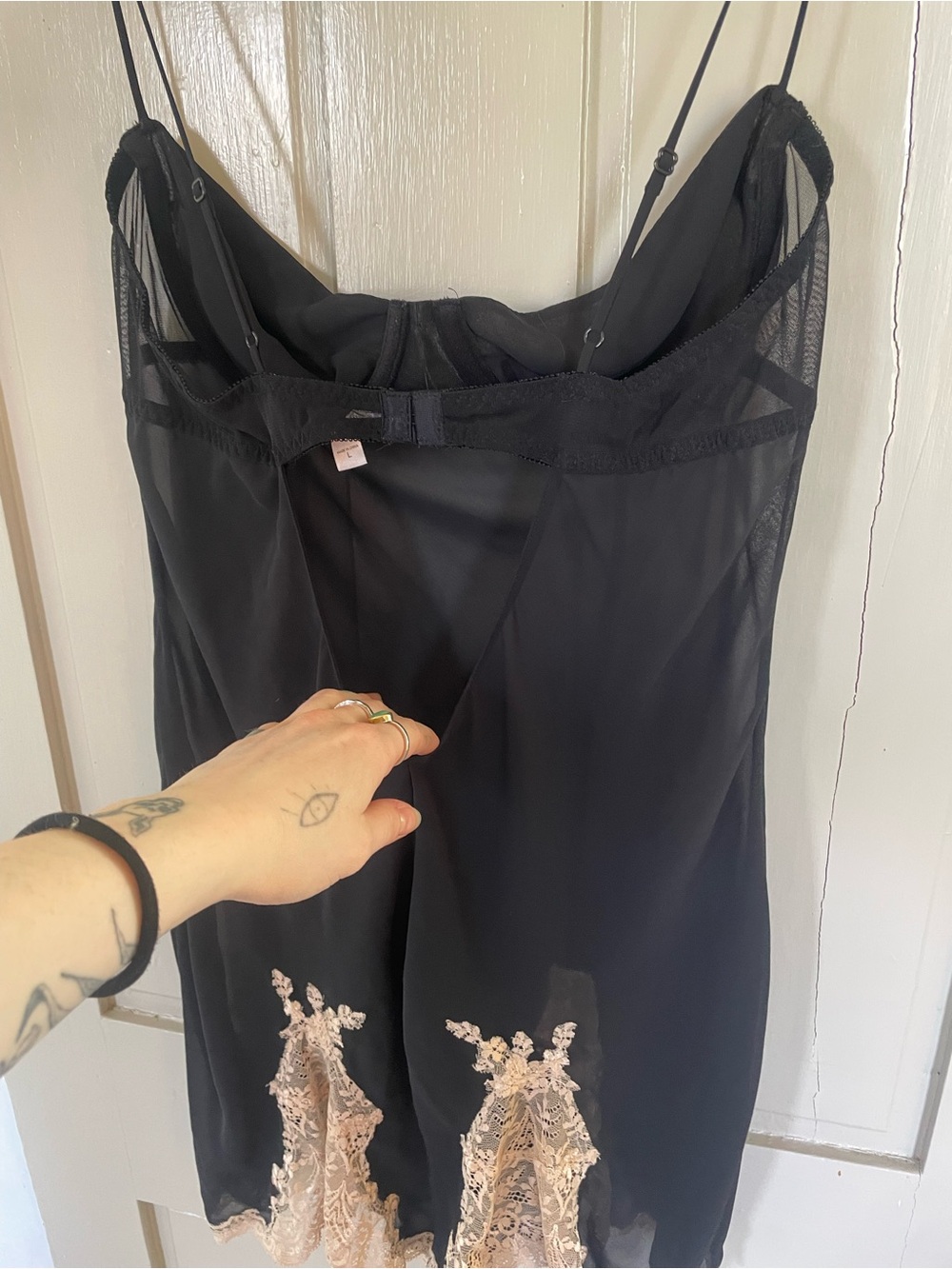 Victoria's Secret Vintage Black Chemise Slip Cream Lace Silk Sexy Adjustable - Picture 9 of 10